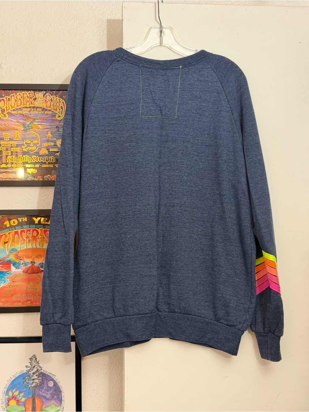 Aviator Nation Navy Lightning Bolt Pullover with Pink & Neon Stripes - Picture 5 of 5
